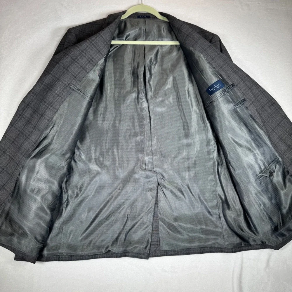 Turnbury Men's 50R Gray‎ Plaid Wool Blend Sport Coat Blazer Jacket